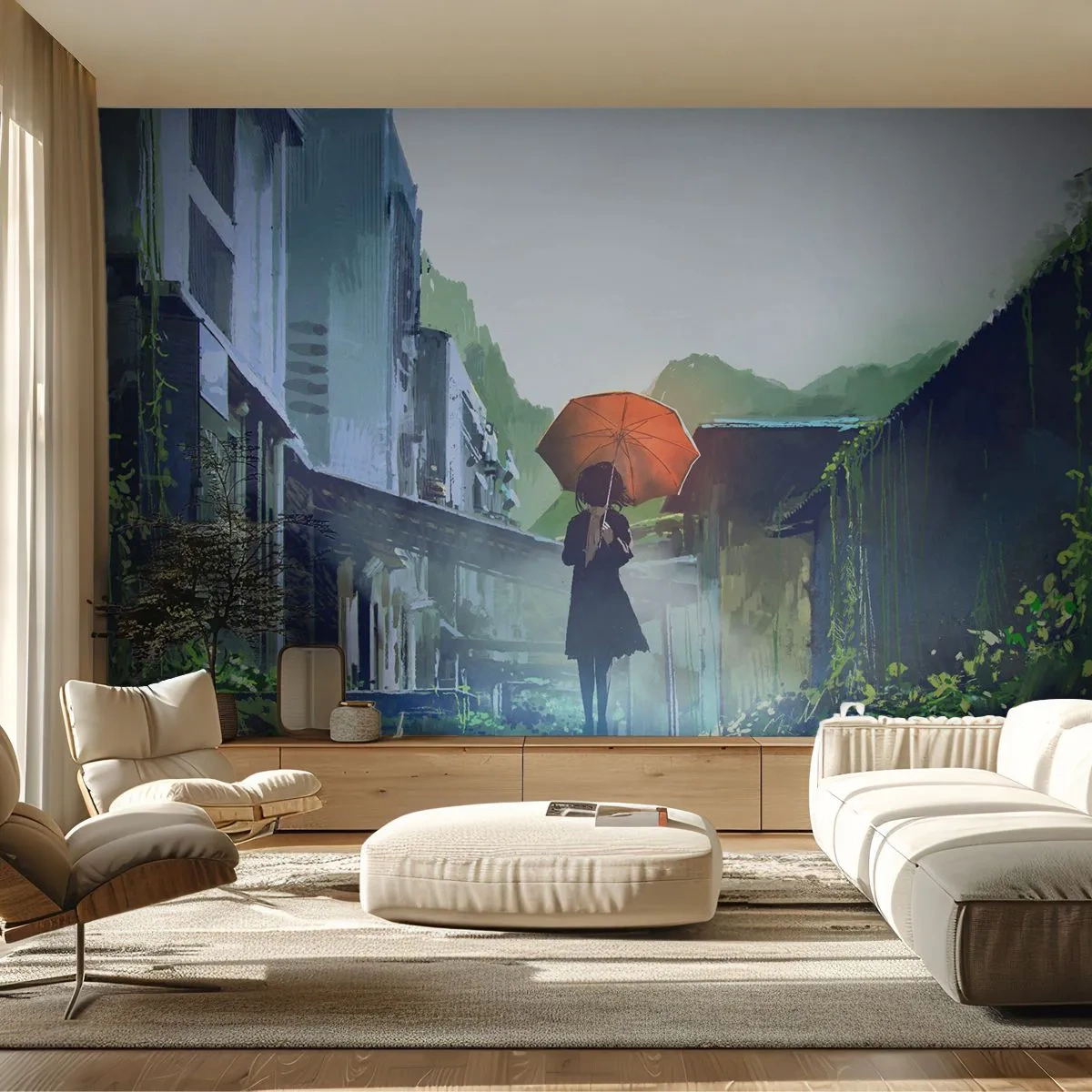 Zelfklevend Fotobehang Deluxe Sticker - Verkwikkende regen - Abstractie, Stad, Architectuur - 250x175 cm