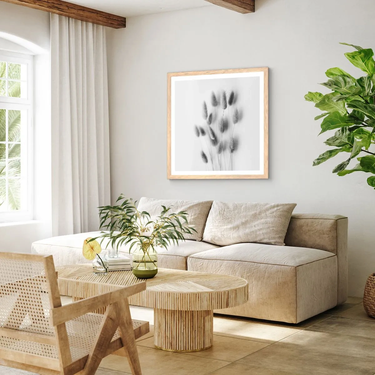 Een poster in een licht eiken lijst - Haar luchtigheid gras - 60x60 cm