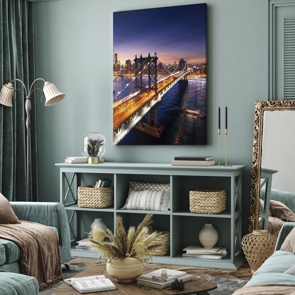 Schilderen op canvas - Een stralende brug naar het hart van de stad - 65x120 cm