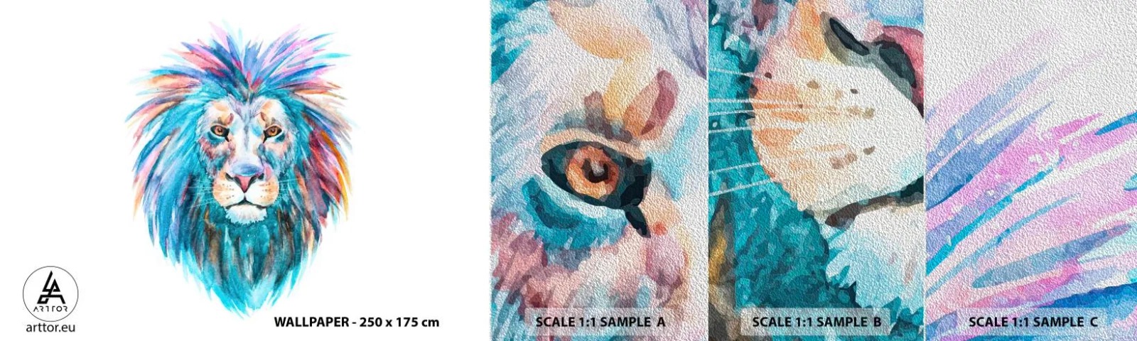 Fotobehang Monster Premium Sand - Een opwindende uitstraling - Dieren, Leeuw, Abstractie - 100x30 cm