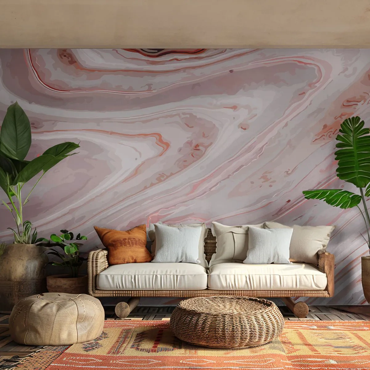 Zelfklevend Fotobehang Deluxe Sticker - Roze vloeistof - Abstractie, Deel, Modern patroon - 500x350 cm