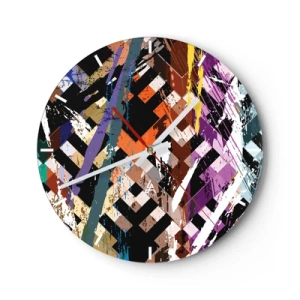 Wandklok - Klok - Geometrische patronen in intense kleuren met een abstract effect - 30x30cm - Tot de tweede macht verheven - Moderne wanddecoratie voor woonkamer, keuken en slaapkamer ARTTOR