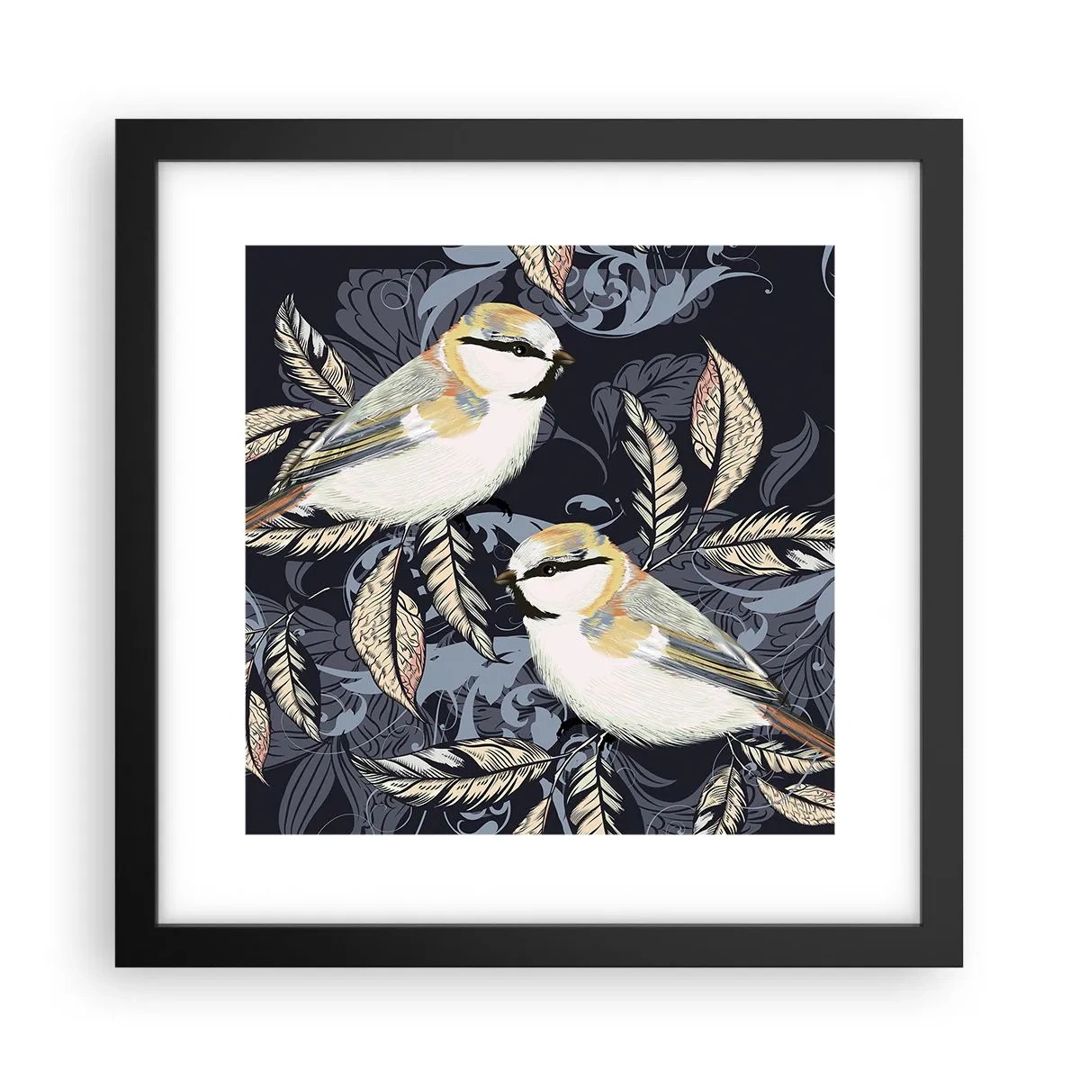 Poster in een zwarte lijst - Geel-blauwe triller - 30x30 cm