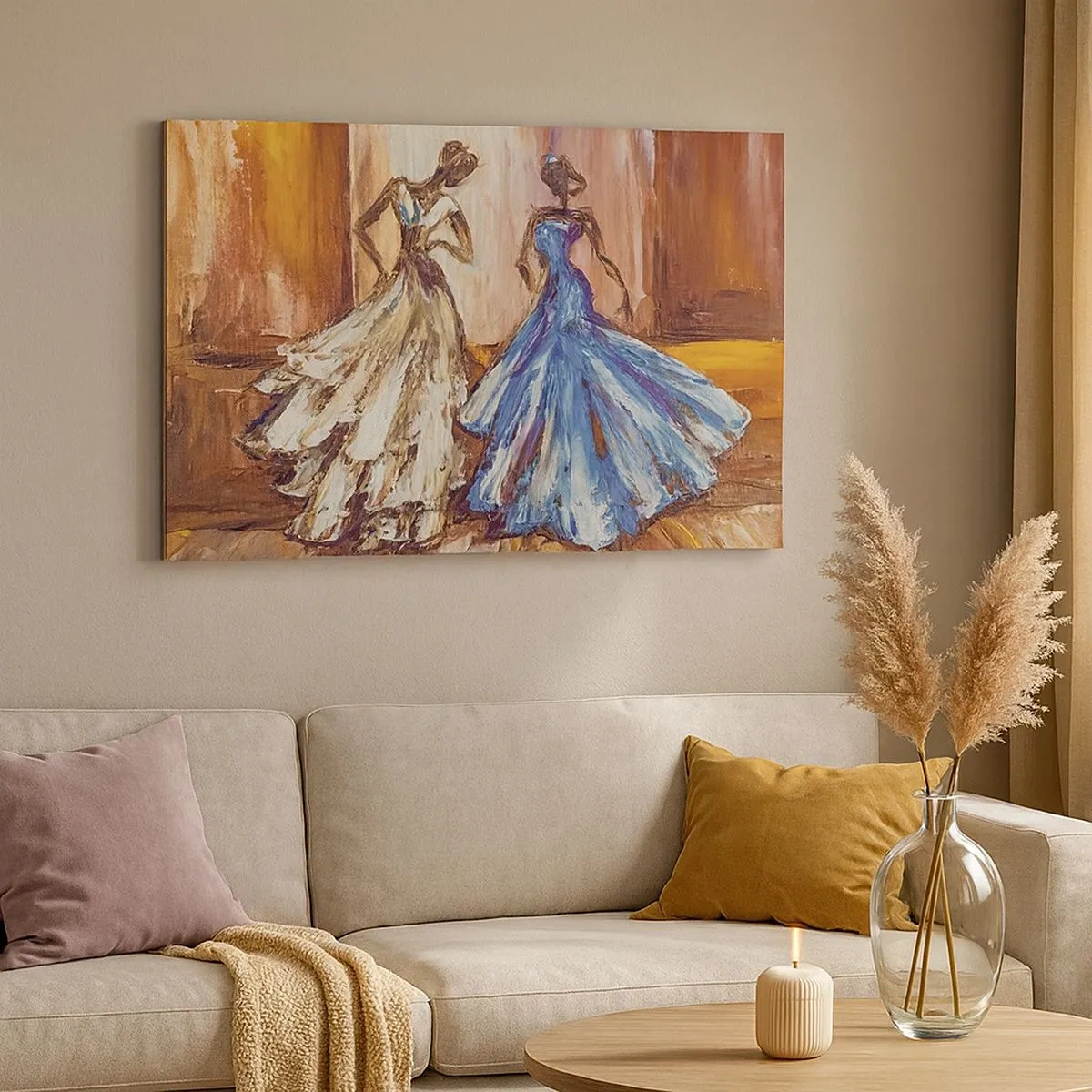 Schilderen op canvas - Personages in avondjurken in een artistieke stijl - 70x50cm - Een dankbaar duo - Moderne wanddecoratie voor woonkamer en slaapkamer ARTTOR