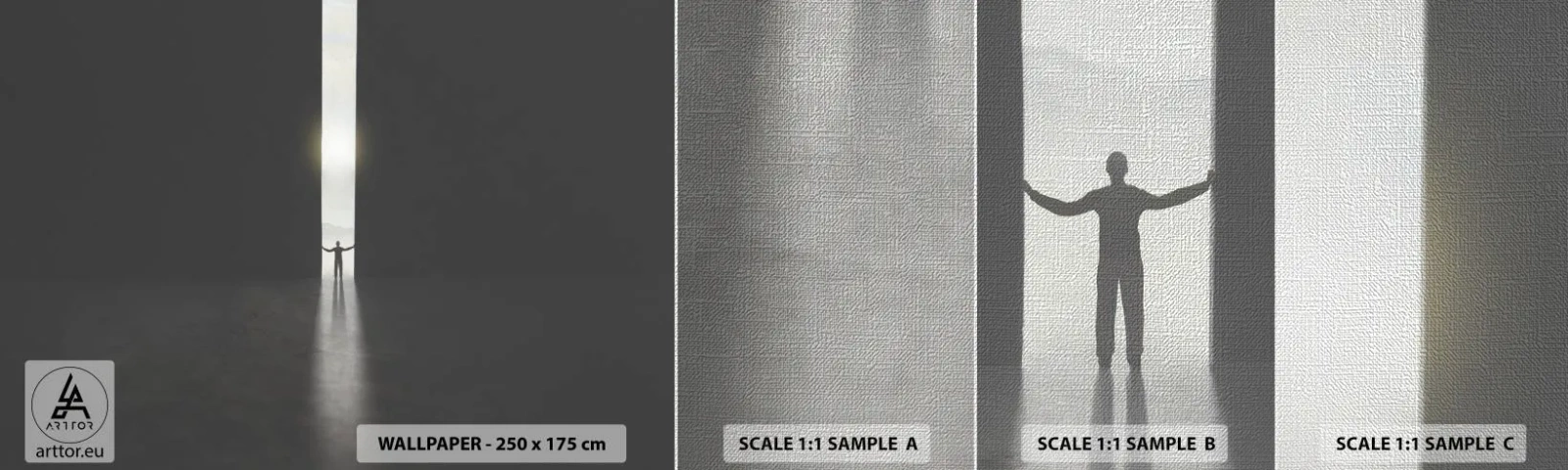 Fotobehang Monster Premium Canvas - Een stap naar een mooie toekomst - Abstractie, Man, Deel - 100x30 cm