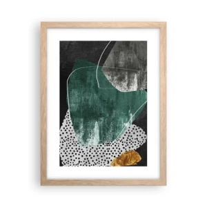 Een poster in een licht eiken lijst - Kleurrijke abstractie met bladgoud - 30x40 cm