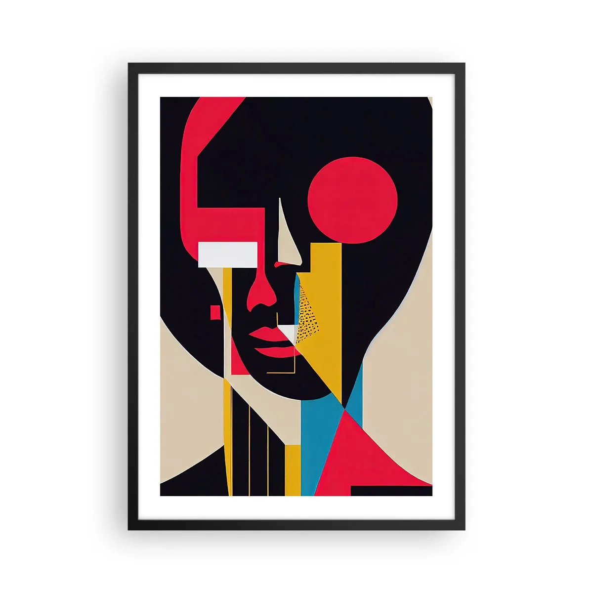 Poster in een zwarte lijst - Abstract portret in een geometrische compositie - 50x70cm - Haar innerlijke wereld - Moderne wanddecoratie voor woonkamer en slaapkamer ARTTOR