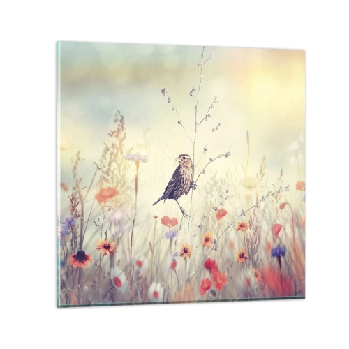 Schilderen op glas - Vogelportret met een weiland op de achtergrond - 50x50 cm