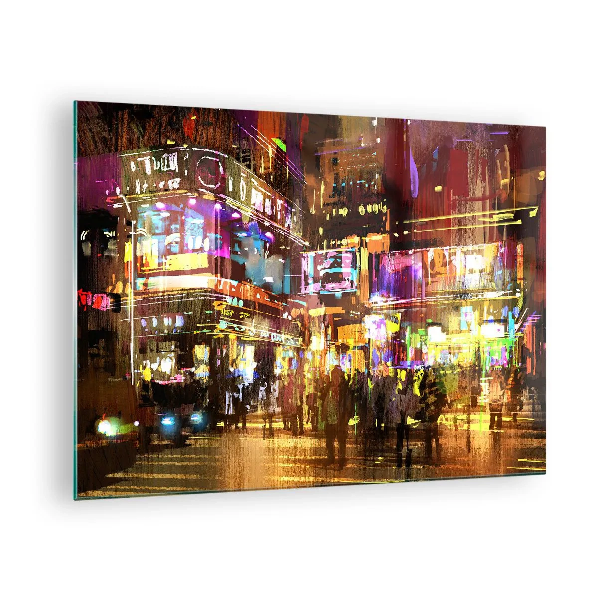 Schilderen op glas - Een levendige stad in het neonlicht - 70x50cm - In een zee van licht - Moderne wanddecoratie voor woonkamer en slaapkamer ARTTOR