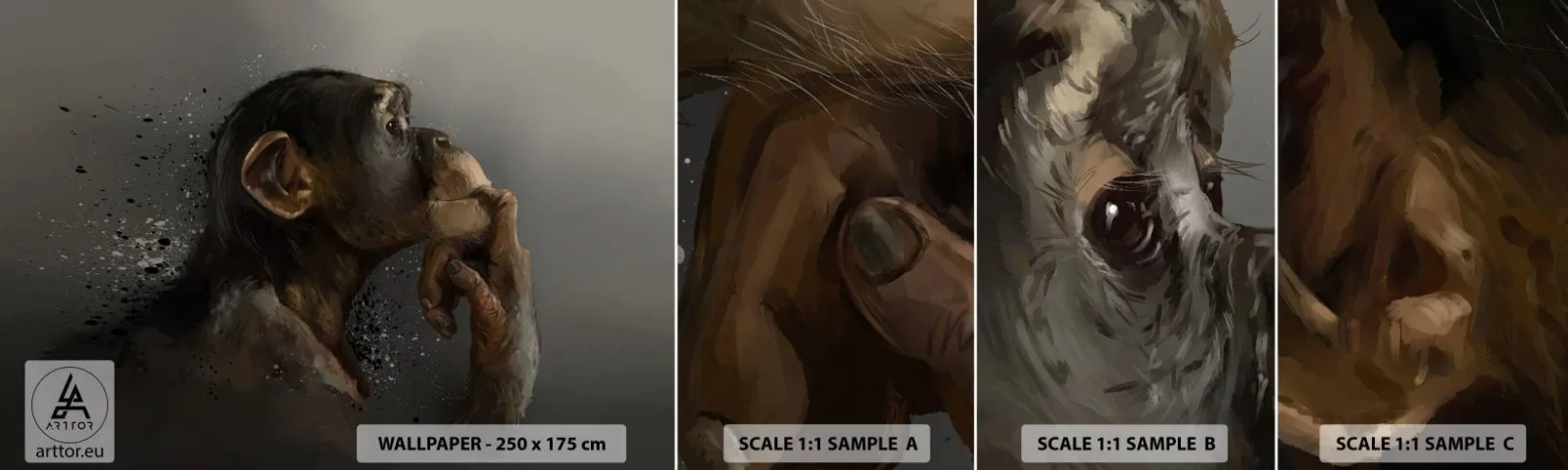 Fotobehang Staaltje Standard Eco - Zeker een denker - Dieren, Aap, Deel - 100x30 cm