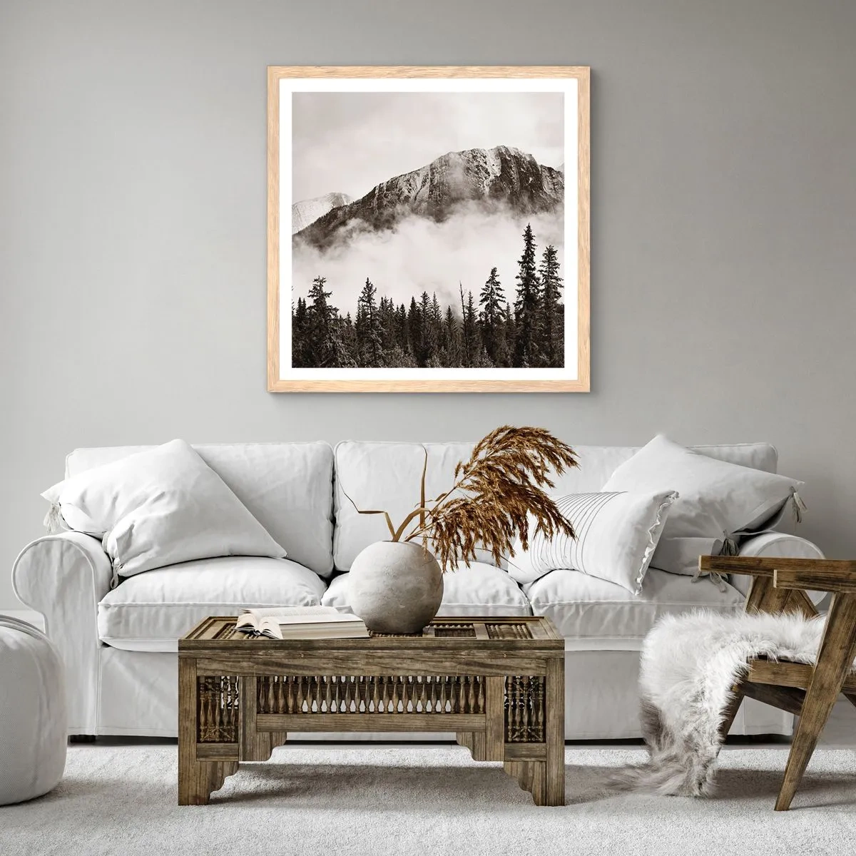 Een poster in een licht eiken lijst - Granieten liniaal - 60x60 cm