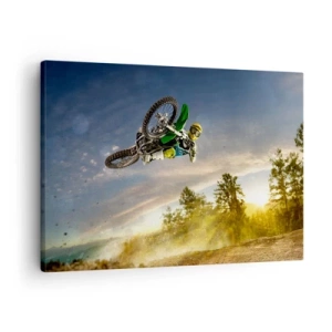 Schilderen op canvas - Motorrijder in een dynamische sprong - 70x50cm - Schakel emoties in! - Moderne wanddecoratie voor woonkamer en slaapkamer ARTTOR