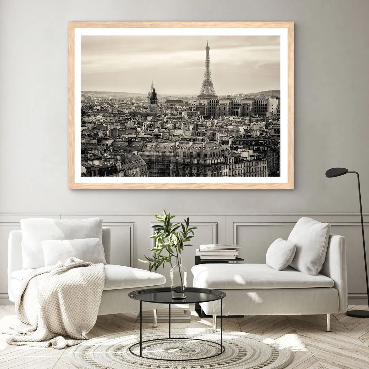 Een poster in een licht eiken lijst - Over de daken van Parijs - 70x50 cm