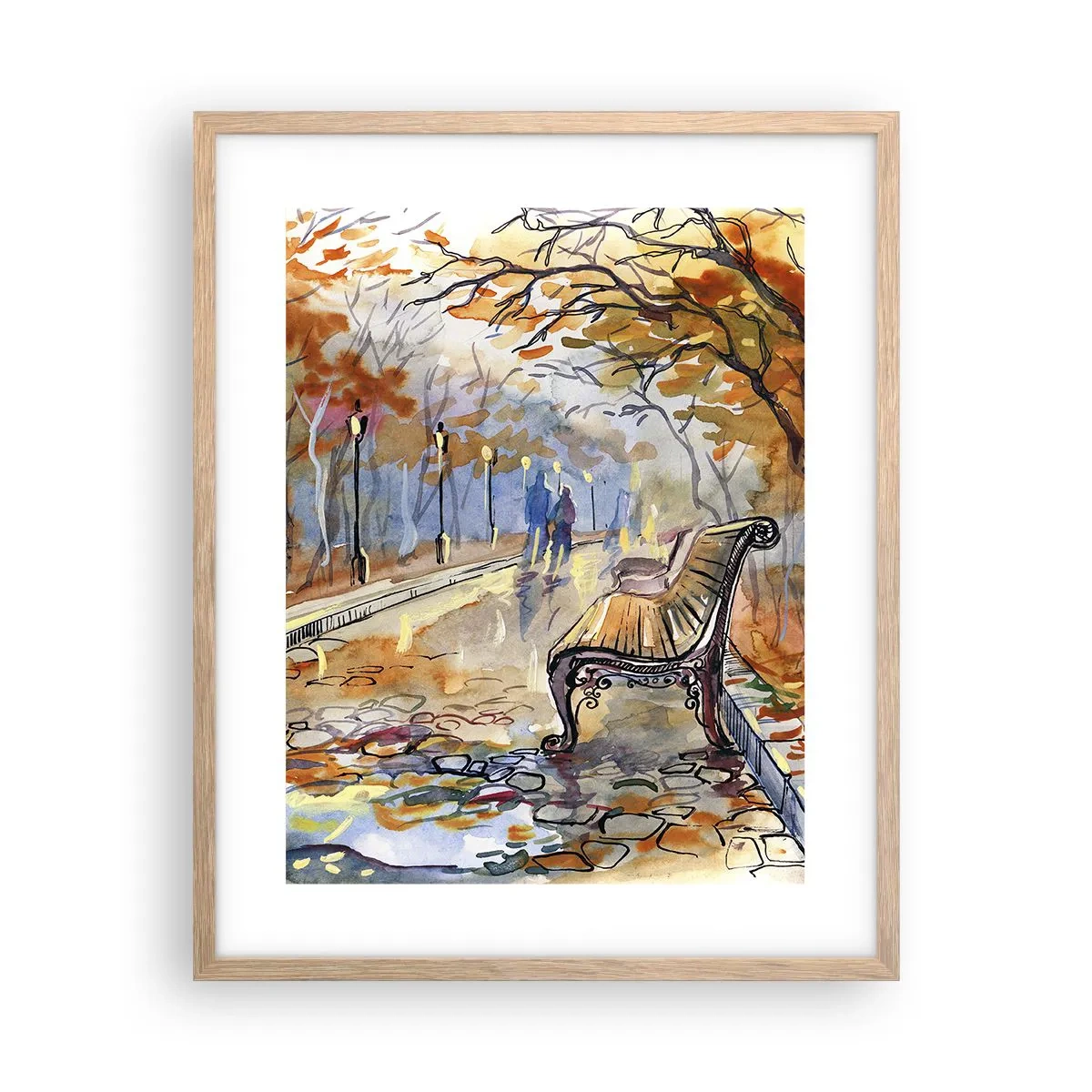 Een poster in een licht eiken lijst - Samen wandelen in de herfst - 40x50 cm