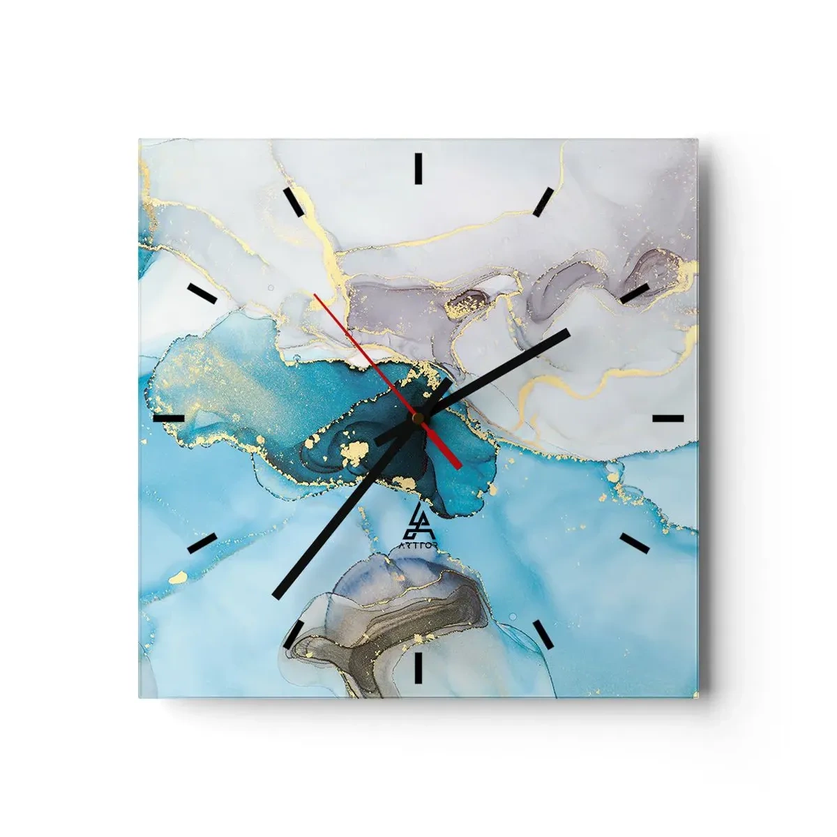 Wandklok - Klok - Een studie van de ontmoeting van grijs en turkoois - 30x30 cm