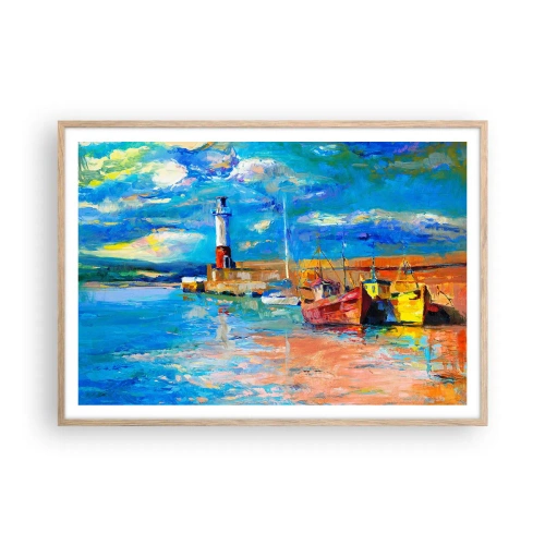 Een poster in een licht eiken lijst - Een middag in de regenboogbaai - 100x70 cm