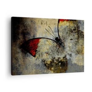Schilderen op canvas - Een vlinder in tinten rood en grijs op een gestructureerde achtergrond - 70x50cm - Kijk voordat ik verdwijn - Moderne wanddecoratie voor woonkamer en slaapkamer ARTTOR