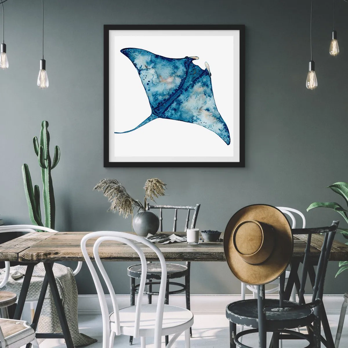 Poster in een zwarte lijst - Leven in blauw - 40x40 cm