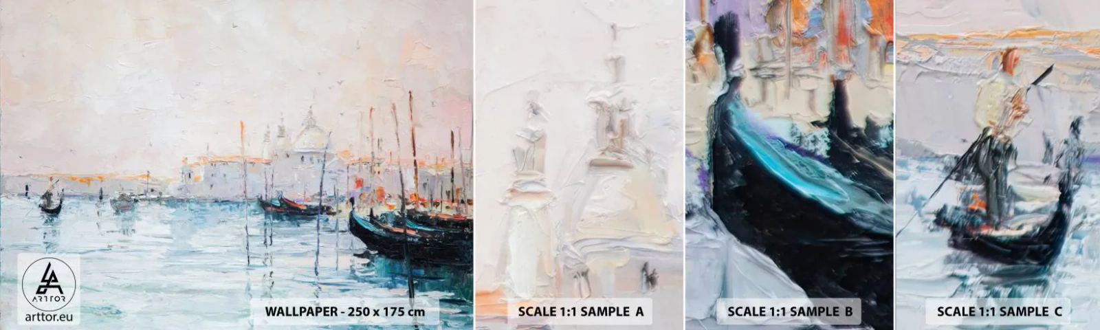 Fotobehang Monster Zelfklevend Deluxe Sticker - Achter het water, achter de mist - Deel, Stad, Venetië - 100x30 cm