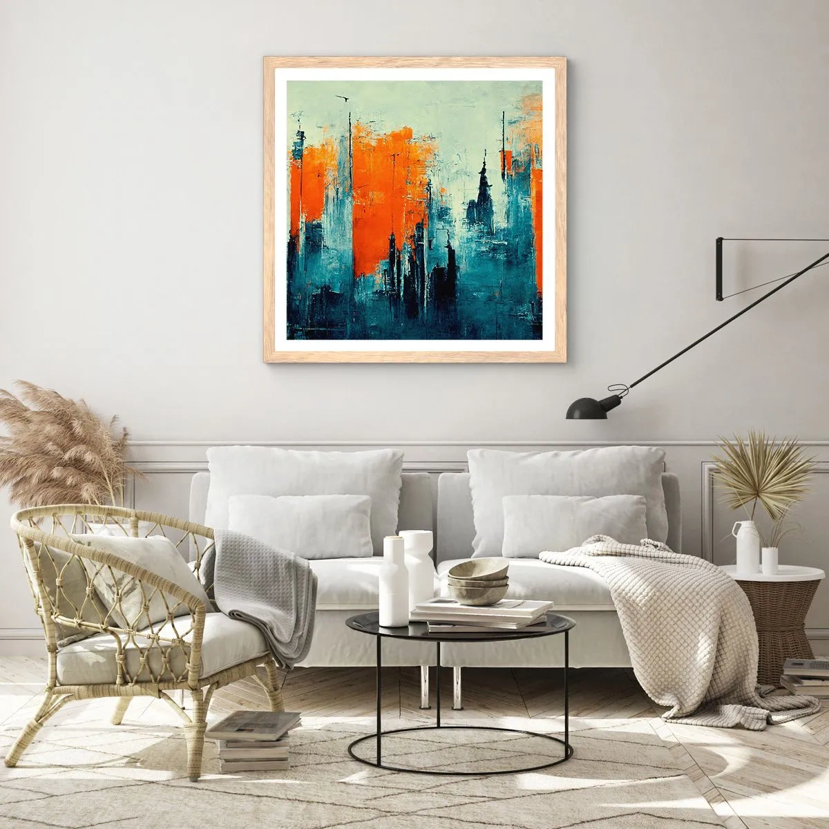Een poster in een licht eiken lijst - Modern landschap - 30x30 cm