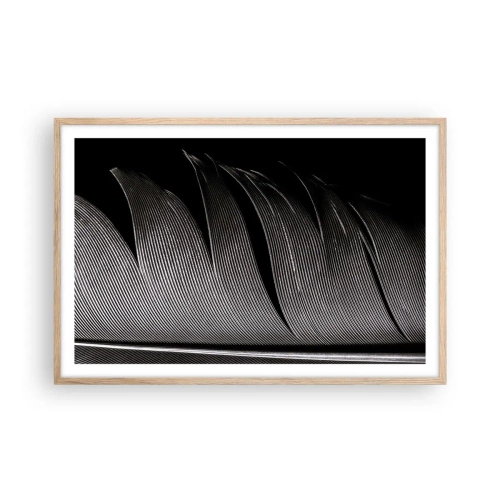 Een poster in een licht eiken lijst - Een veer - prachtig ontwerp - 91x61 cm