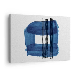 Schilderen op canvas - Abstract patroon in tinten blauw met zwarte lijnen - 70x50cm - Blauwe en zwarte compositie - Moderne wanddecoratie voor woonkamer en slaapkamer ARTTOR