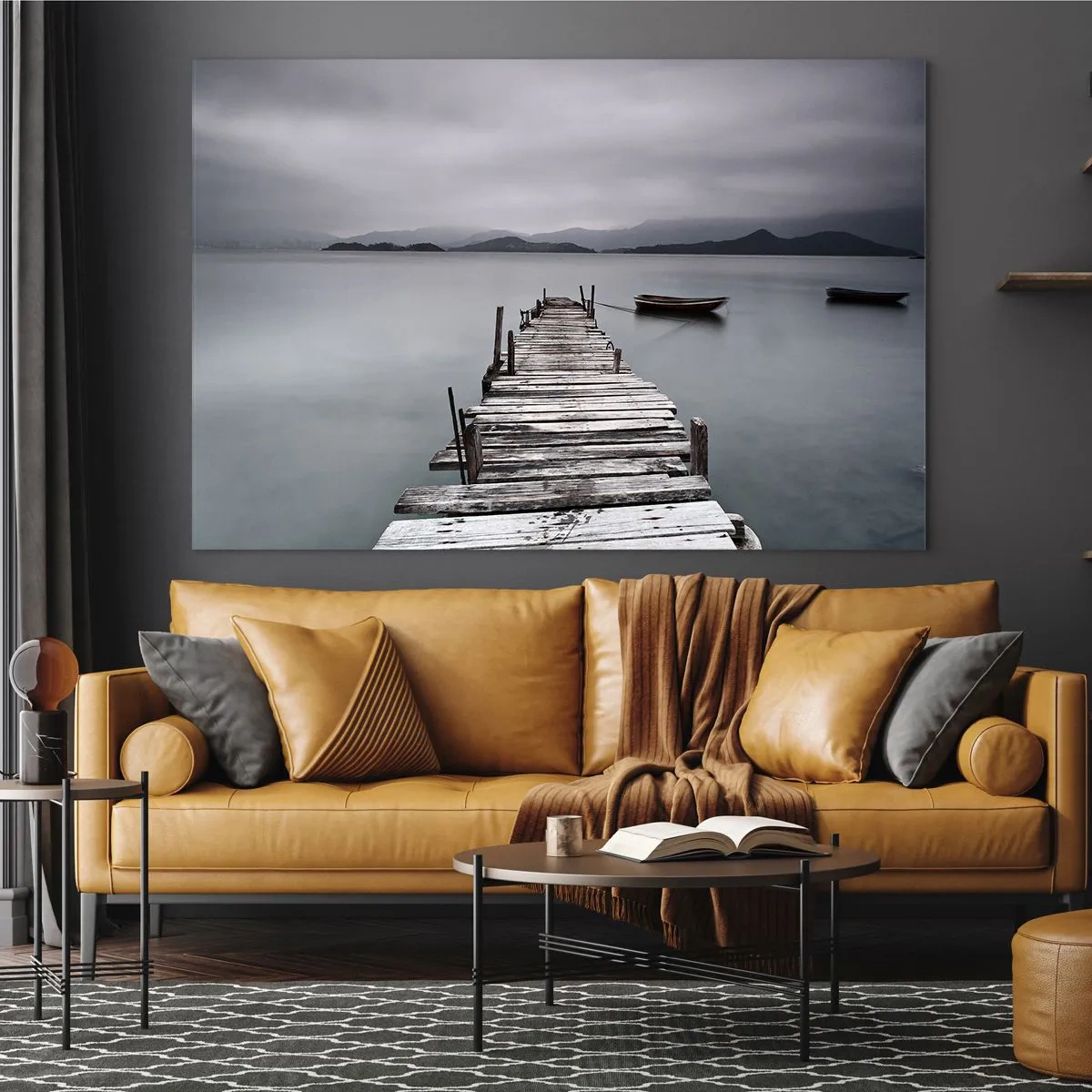 Schilderen op glas - Een houten steiger op een meer op een mistige dag - 70x50cm - Je kunt morgen gaan - Moderne wanddecoratie voor woonkamer en slaapkamer ARTTOR
