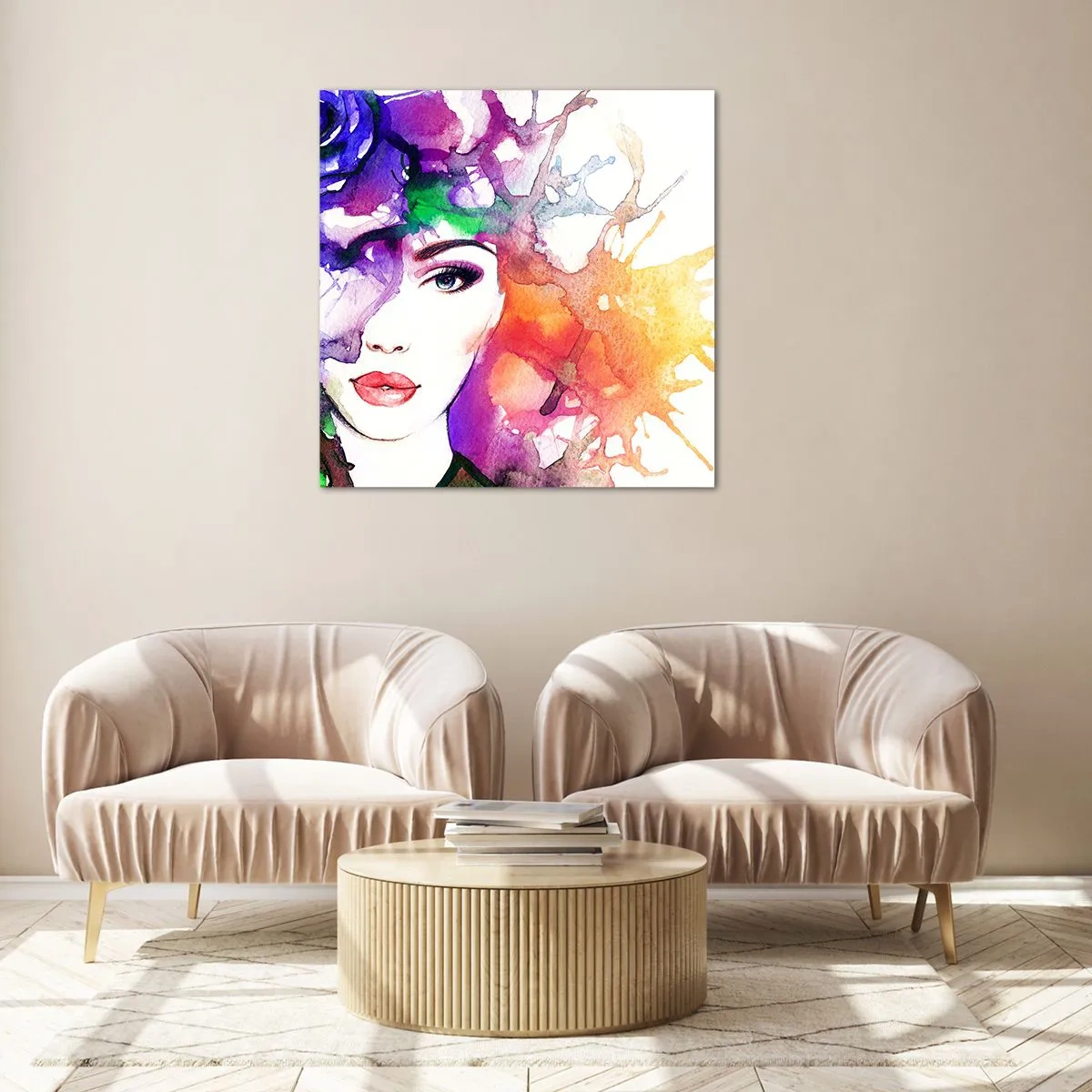 Schilderen op glas - Met hoofd in de wolken - 60x60 cm