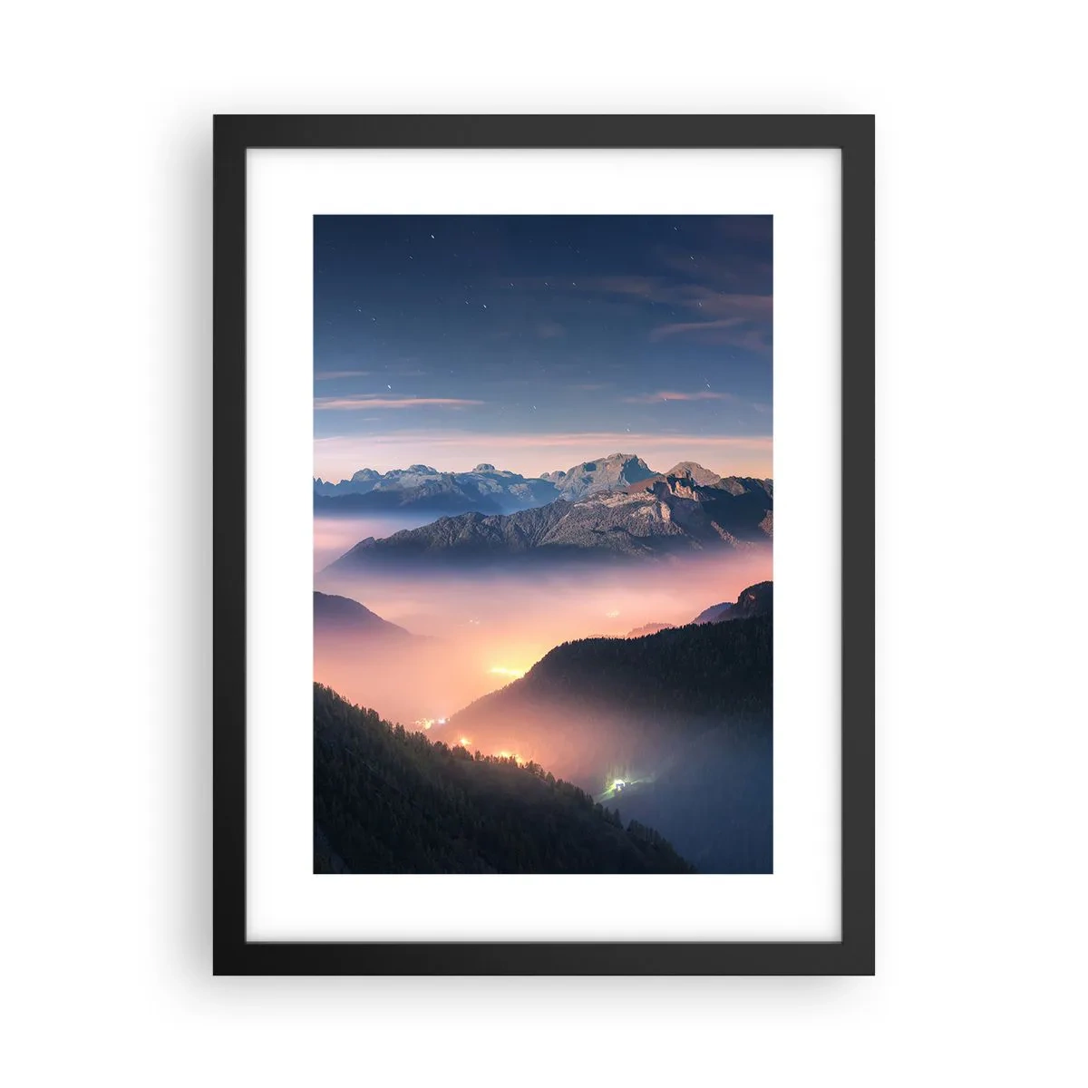 Poster in een zwarte lijst - Licht in de dalen - 30x40 cm