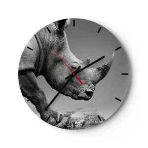 Wandklok - Klok - Een neushoorn in zwart-witstijl op een neutrale achtergrond - 30x30cm - Onstuitbare kracht - Moderne wanddecoratie voor woonkamer, keuken en slaapkamer ARTTOR