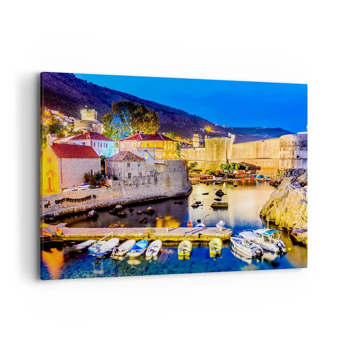 Schilderen op canvas - Verlichte nacht aan de Adriatische Zee - 100x70 cm