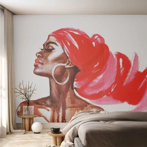 Fotobehang op maat Premium Canvas - Er is een wind die de neusgaten van een man opent - Portret van een vrouw, Het gezicht van de vrouw, Abstractie