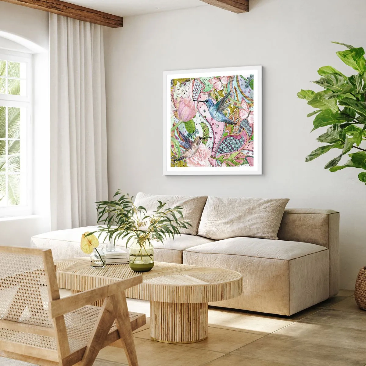 Poster in een witte lijst - Verstrikt in wijnstokken - 60x60 cm
