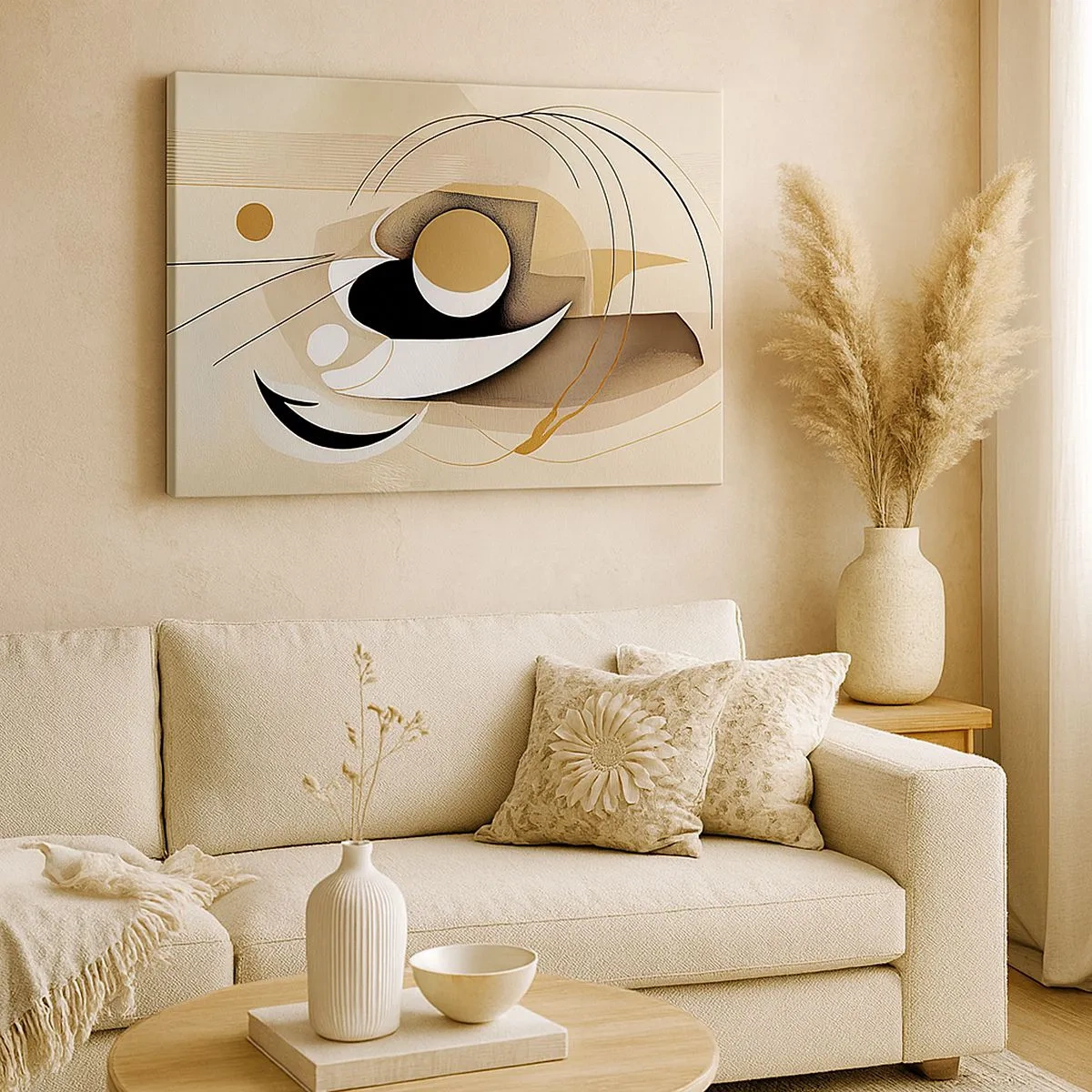 Schilderen op canvas - Abstracte compositie in tinten beige en zwart - 70x50cm - Compositie: de essentie van de dingen - Moderne wanddecoratie voor woonkamer en slaapkamer ARTTOR
