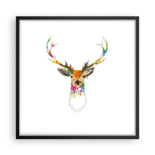 Poster in een zwarte lijst - Een zacht hert badend in kleur - 50x50 cm