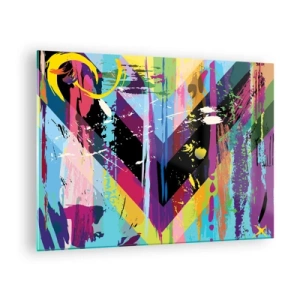 Schilderen op glas - Kleurrijke abstractie met dynamische vormen en intense kleuren - 70x50cm - Van boven naar beneden - Moderne wanddecoratie voor woonkamer en slaapkamer ARTTOR