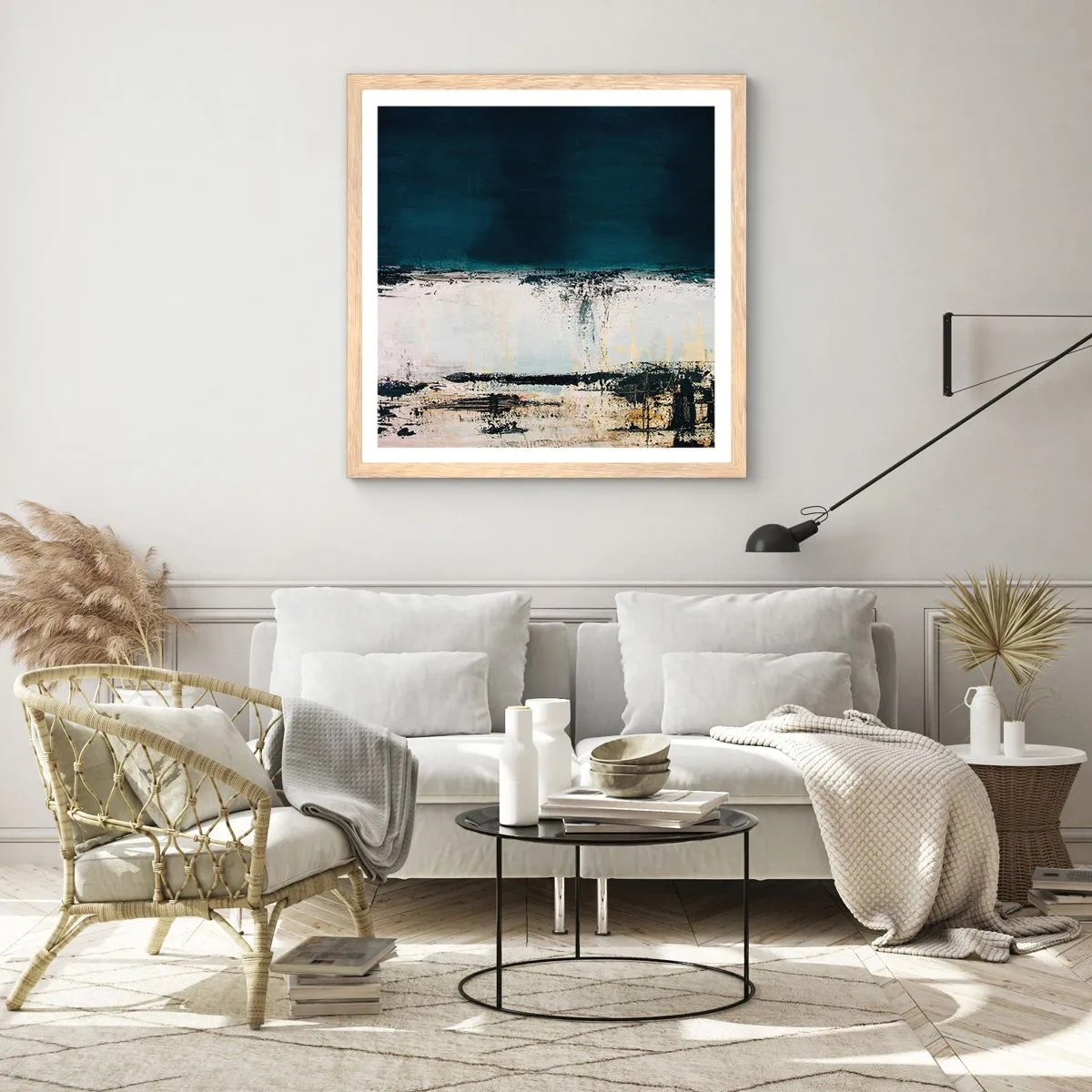 Een poster in een licht eiken lijst - Horizontale compositie - 30x30 cm