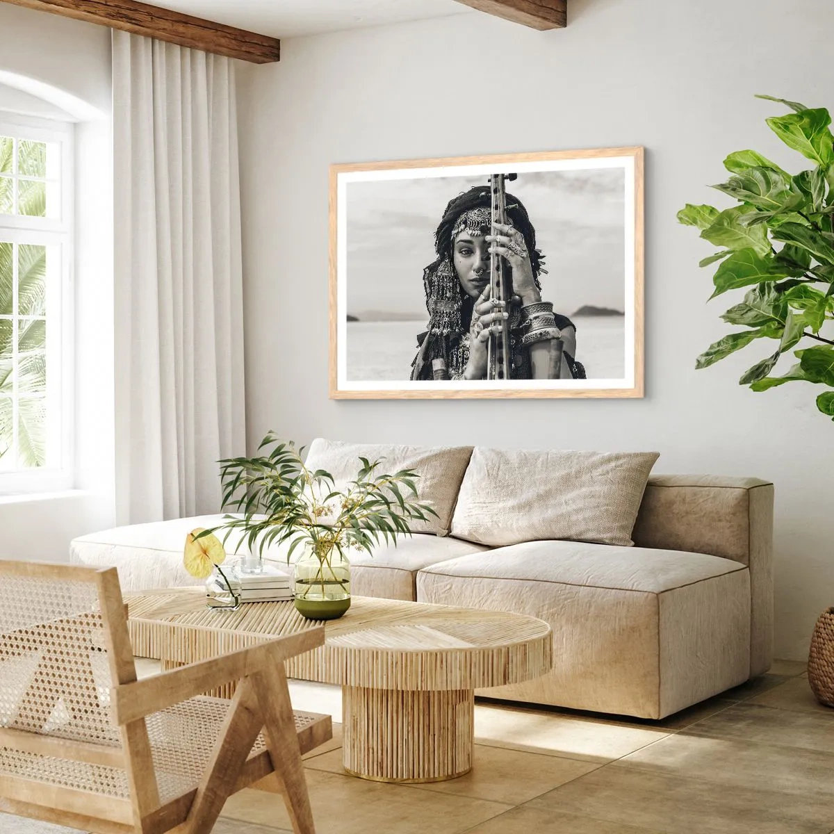 Een poster in een licht eiken lijst - De muziek van het Oosten zelf - 50x40 cm