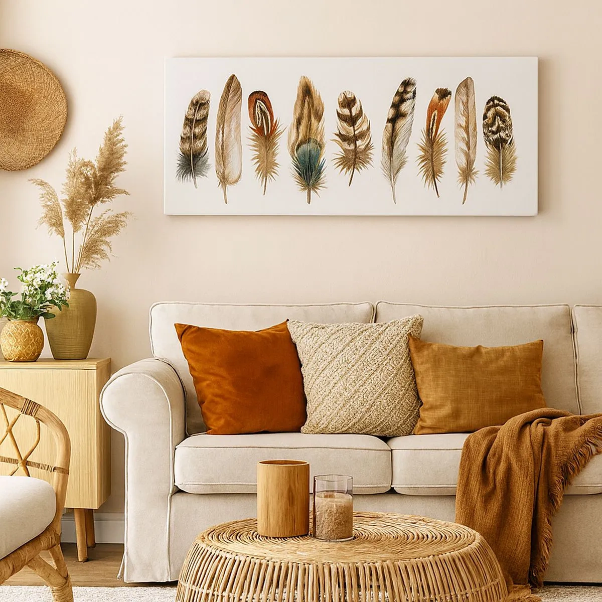 Schilderen op canvas - Een gevederde variatie - 100x40 cm