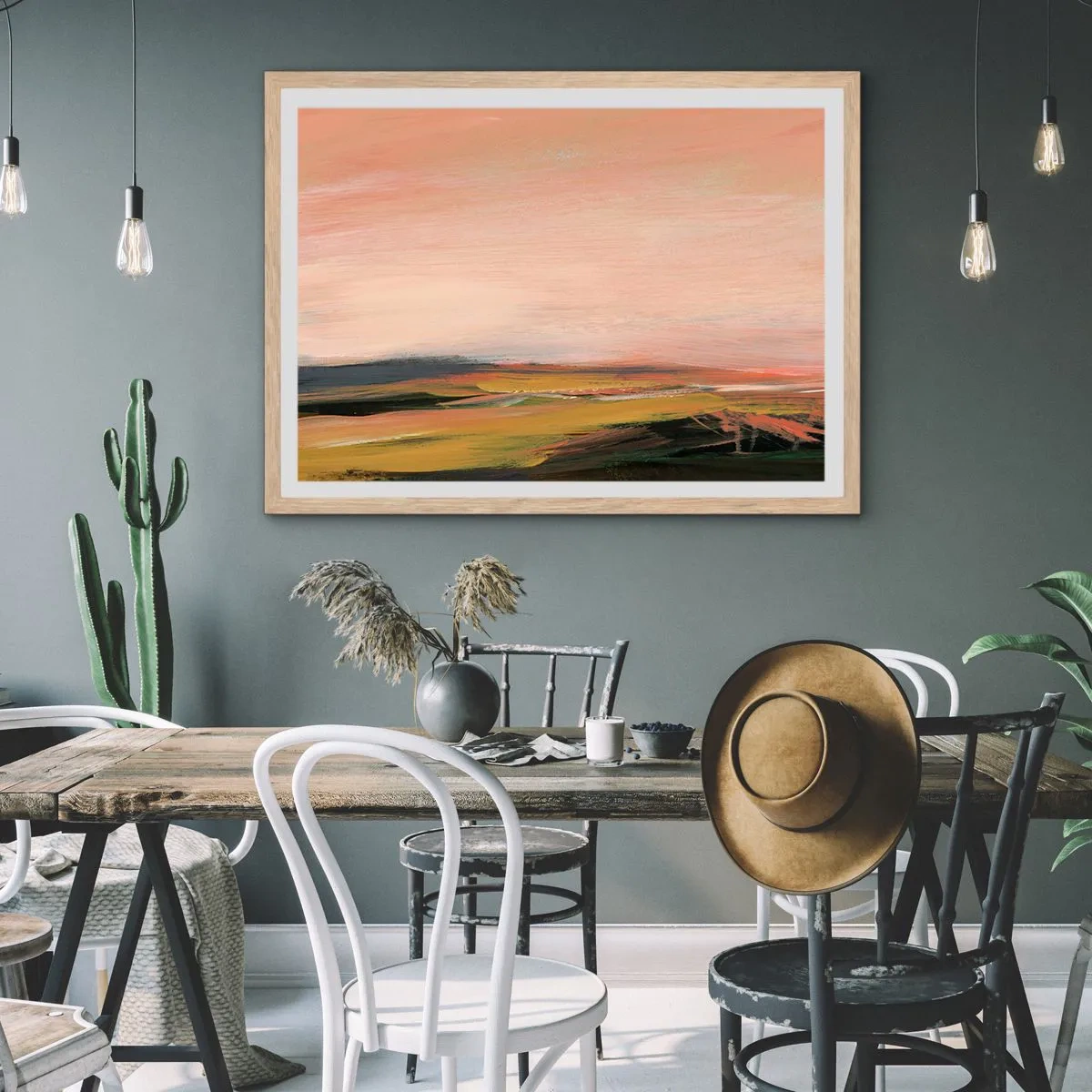 Een poster in een licht eiken lijst - In roze tinten - 91x61 cm