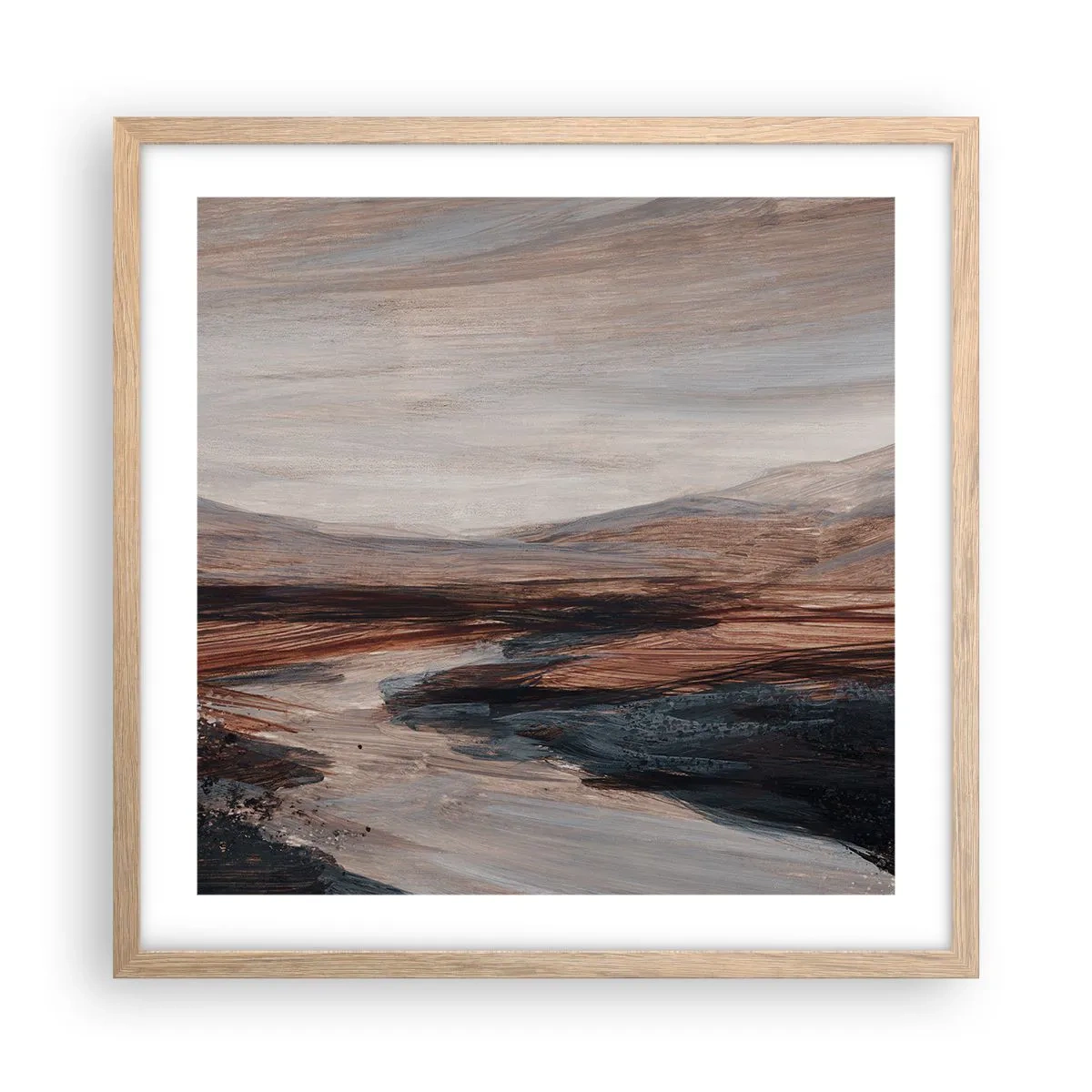 Een poster in een licht eiken lijst - Een rustige vallei - 50x50 cm