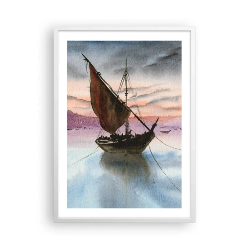 Poster in een witte lijst - Avond in de haven - 50x70 cm