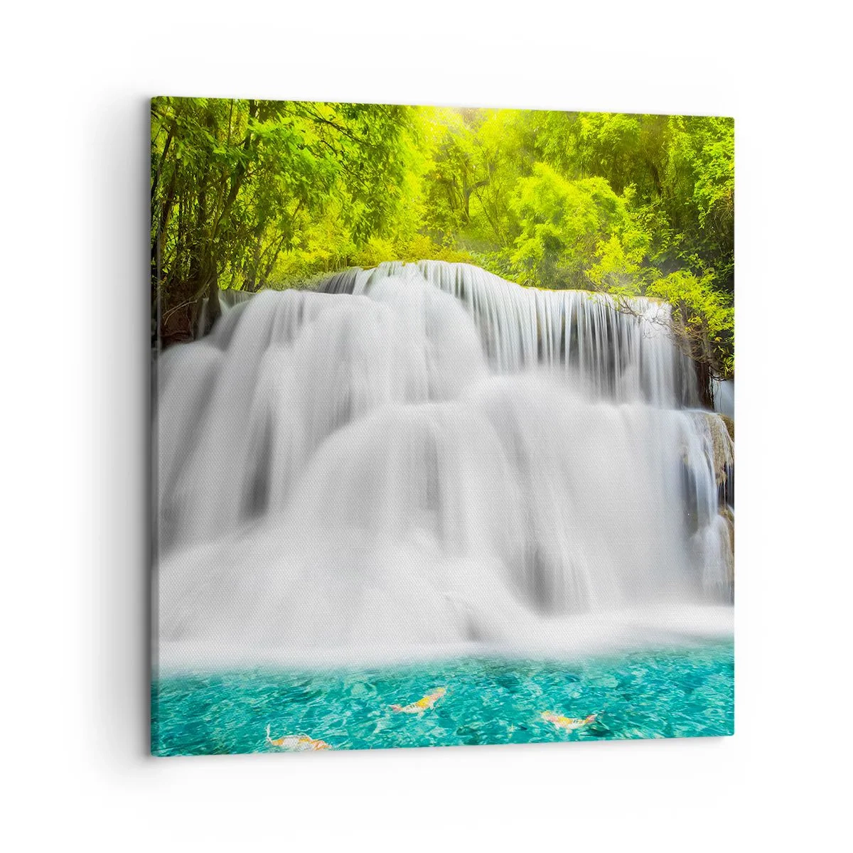 Schilderen op canvas - Een schuimige waterval van groen naar azuurblauw - 50x50 cm