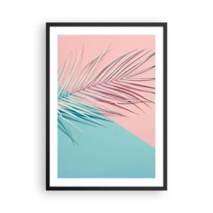 Poster in een zwarte lijst - Een palmboom tegen een achtergrond van pastelroze en blauwe kleuren - 50x70cm - Tropische impressie - Moderne wanddecoratie voor woonkamer en slaapkamer ARTTOR