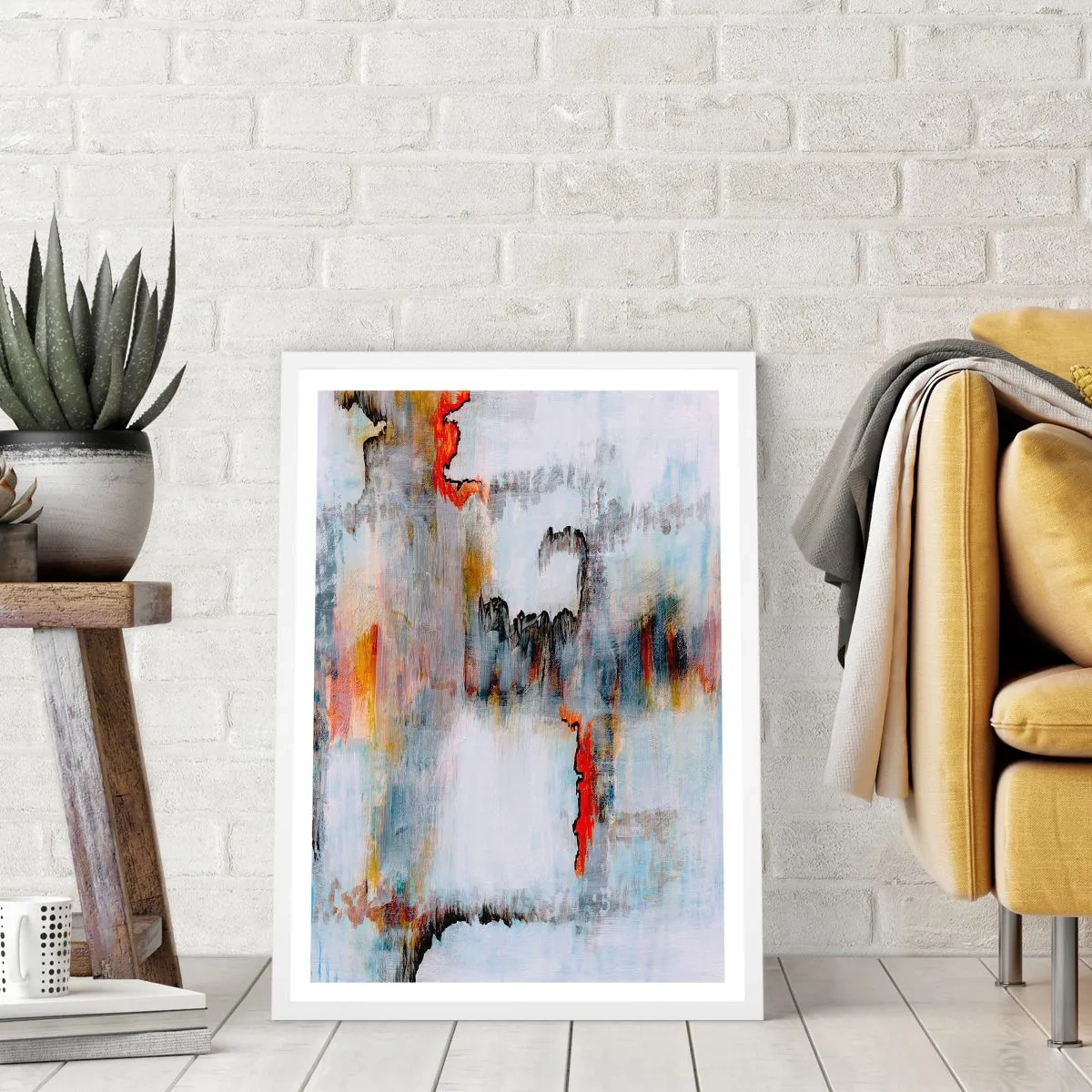 Poster in een witte lijst - Een stok op het water - 70x100 cm