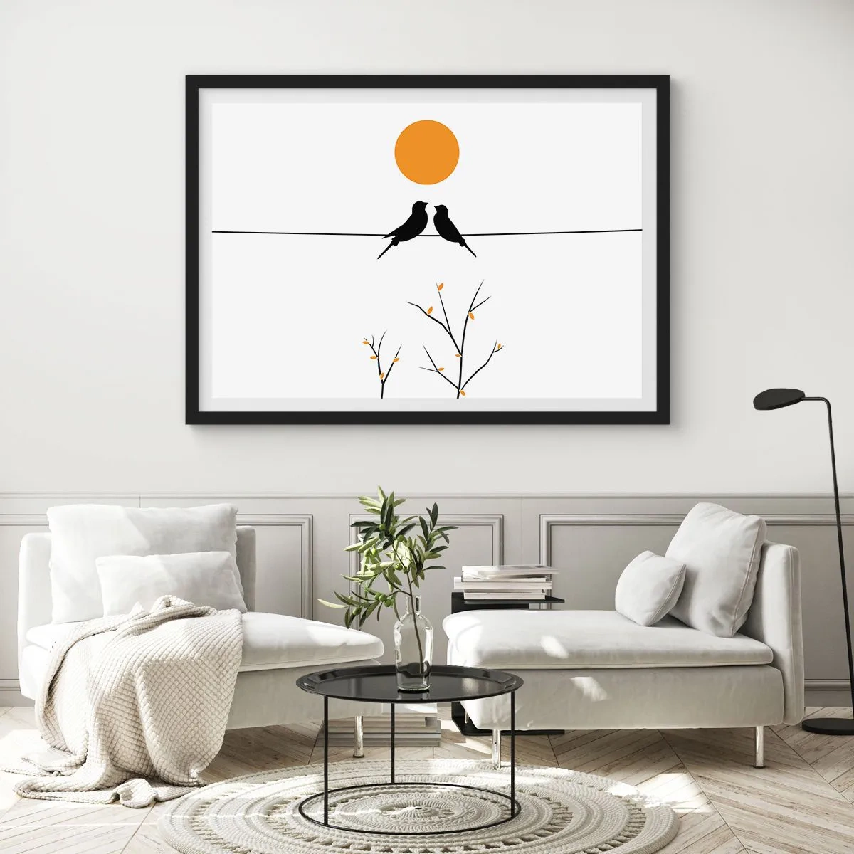 Poster in een zwarte lijst - Nachtegalen avond - 91x61 cm