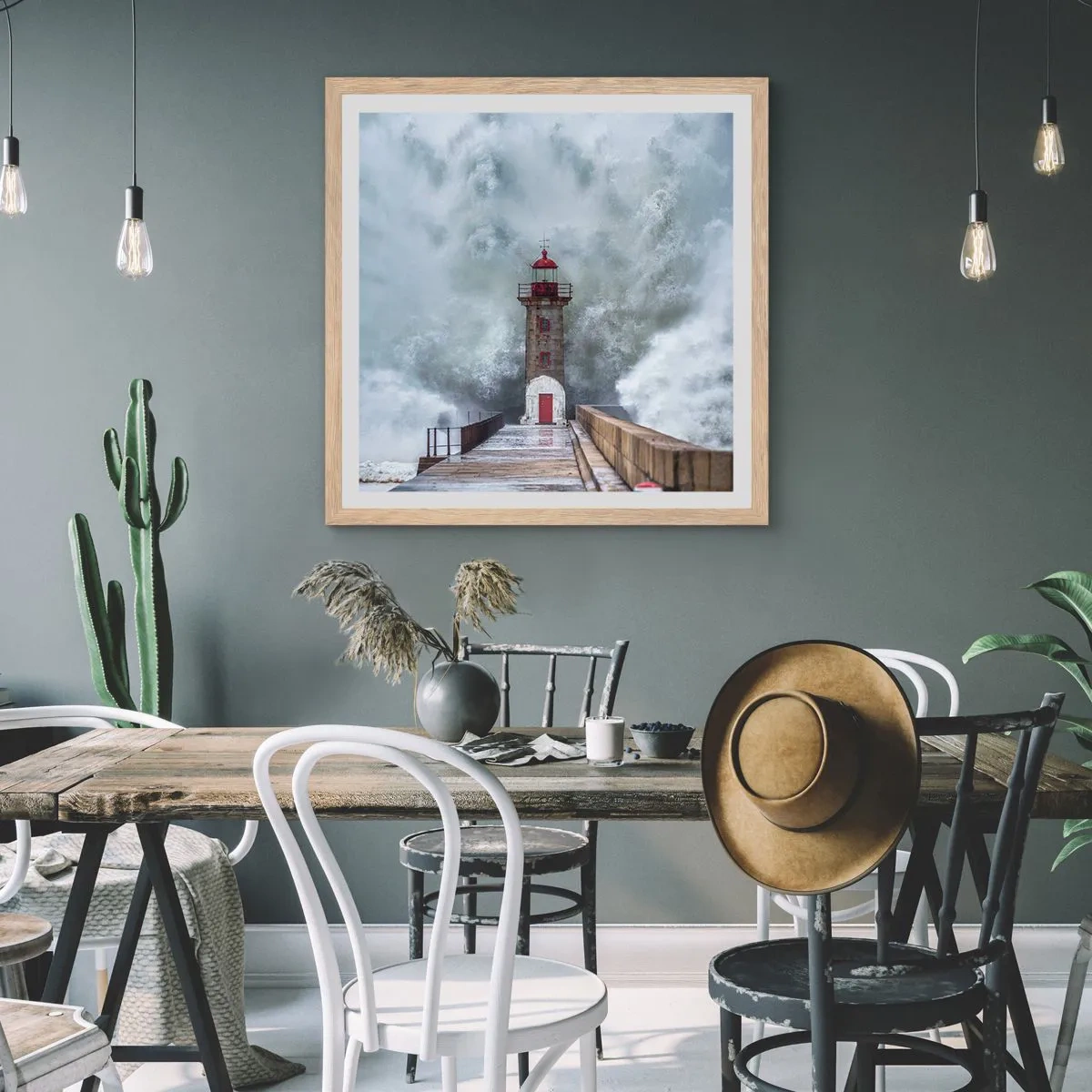 Een poster in een licht eiken lijst - Het gebrul van het water, het geluid zal blazen - 40x40 cm