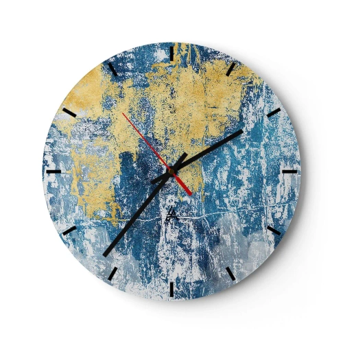 Wandklok - Klok - Textuur met blauwe en gouden accenten - 30x30cm - Abstractie vol met weer - Moderne wanddecoratie voor woonkamer, keuken en slaapkamer ARTTOR