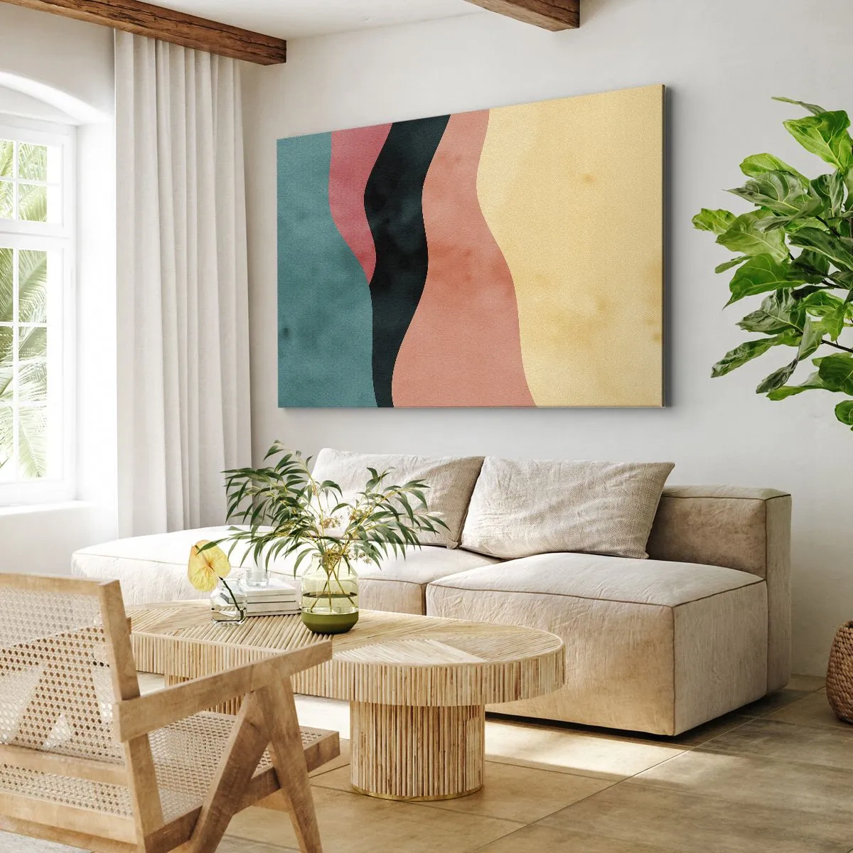 Schilderen op canvas - Abstracte golven in pastelkleuren - 70x50cm - Conforme non-conformiteit - Moderne wanddecoratie voor woonkamer en slaapkamer ARTTOR
