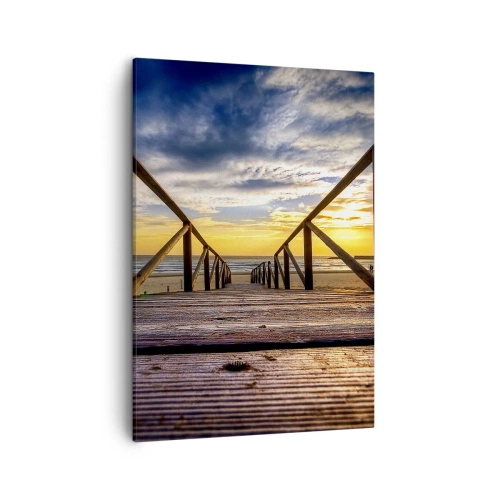 Schilderen op canvas - Rechtstreeks naar het rustige strand bij zonsondergang - 50x70 cm